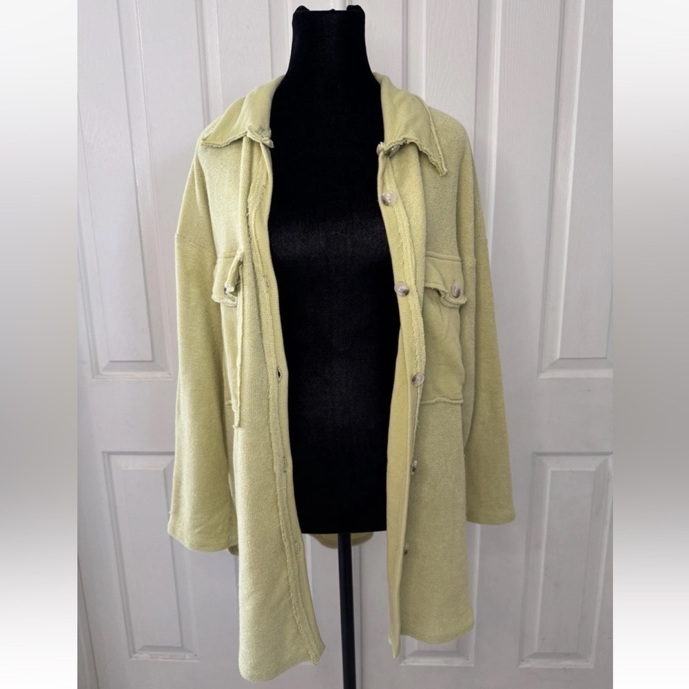 Indulgence Boutique Jacket Top Sz S Green Terry USA Made Boho Beachy Lagenlook